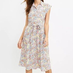 LOFT Floral Midi Cap Sleeve Collared Shirtdress Size 8